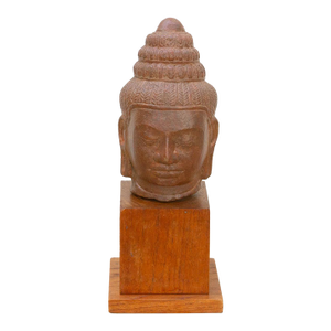 Khmer Serenity Old Stone Buddha Sculpture on Base