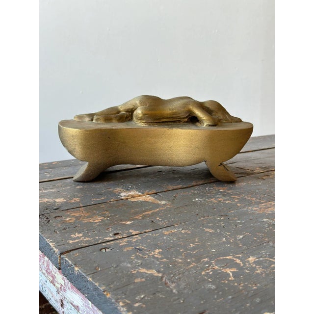 Gold Vintage Gold-Painted Carved Wood Nude in Repose, Circa 1950s For Sale - Image 8 of 12