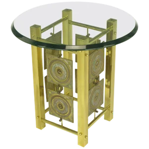 Postmodern Enameled Brass Panel Studio Side Table