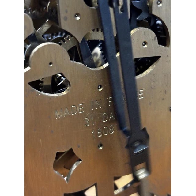 Large Architectural Brass Cathedral Skeleton Clock with Case and Key For Sale - Image 9 of 18