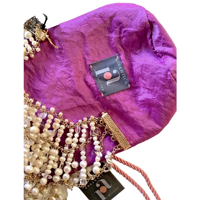 2010s Rosantica Pearl Necklace Gold Plated Bib Necklace Rock Crystal Milano Italy For Sale - Image 5 of 11