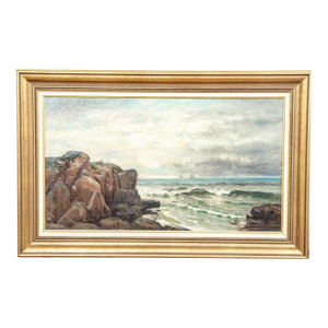 19th Century Maritime Oil Painting – Jonathan Bradley Morse Coastal Seascape (22" H X 34" W)