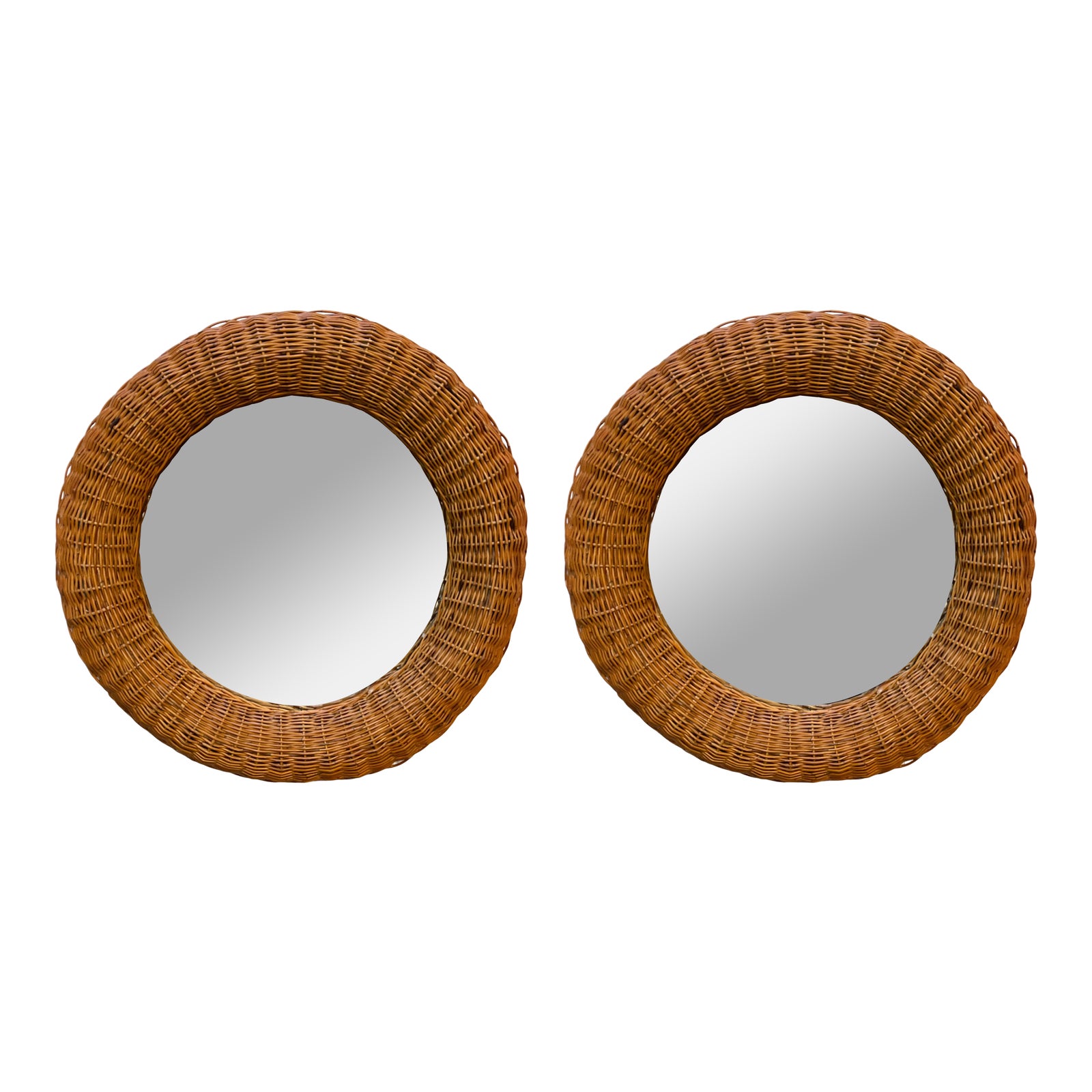 1970s Round Rattan Mirror a Pair Chairish