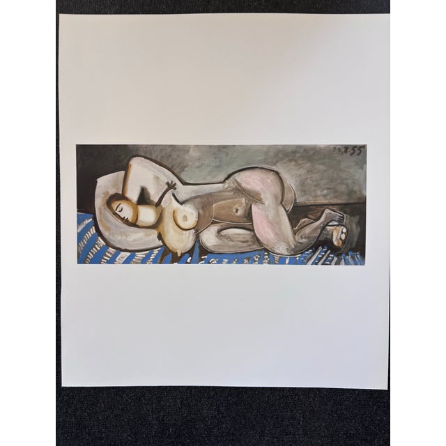 Charcoal After Pablo Picasso Reclining Nude on Blue Carpet. Abstract. Lithograph (Offset). For Sale - Image 8 of 10