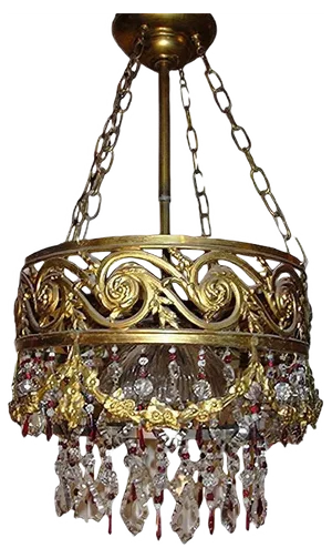 Antique Style Gilded Crystal Cascading Chandelier, 1920s