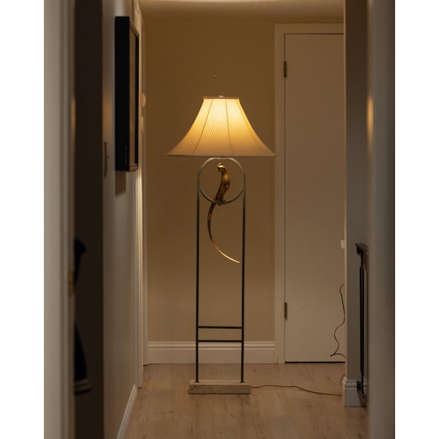 Vintage Sculptural Postmodern Brass Bird Floor Lamp in Steel & Travertine For Sale In Sacramento - Image 6 of 14