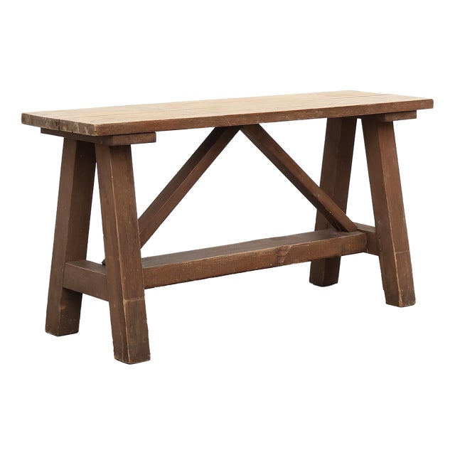 Antique French Rustic Oak Trestle Bench, 1890s For Sale