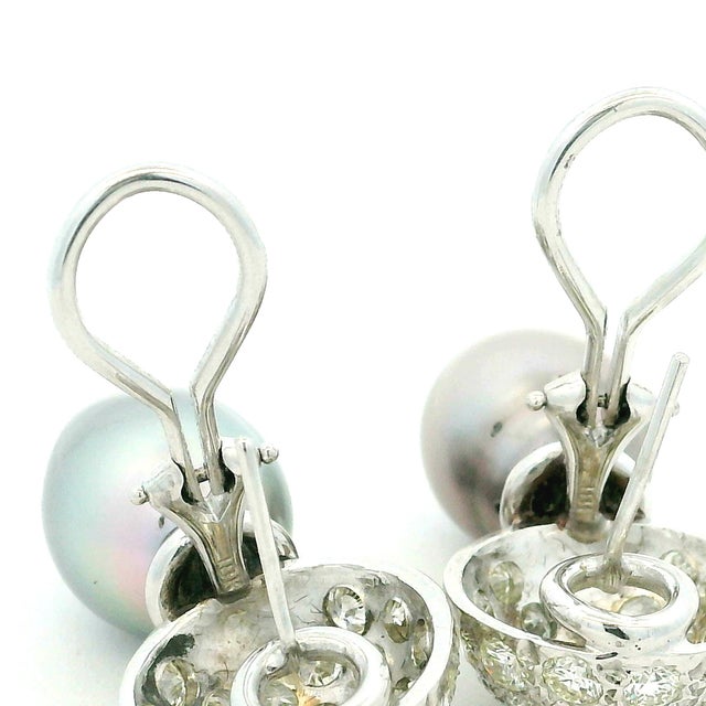 Metal 18k White Gold Diamond & Grey South Sea Pearl Drop Earrings, A Pair For Sale - Image 7 of 9