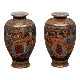 Japonisme Satsuma Vases in Ceramic, Japan, 1920, Set of 2 For Sale