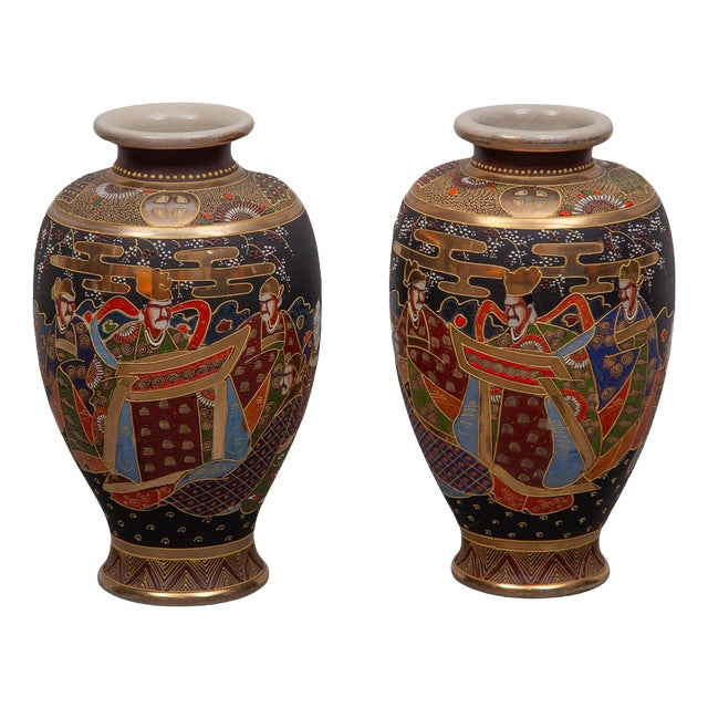 Japonisme Satsuma Vases in Ceramic, Japan, 1920, Set of 2 For Sale