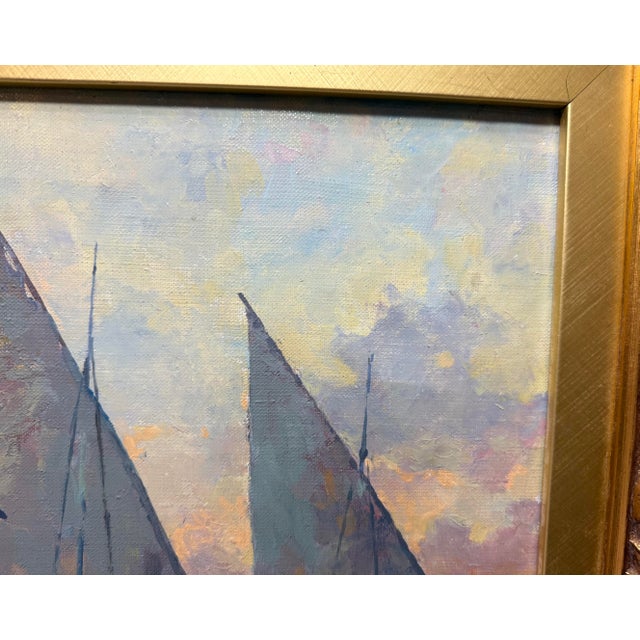Vintage Original Evgeny Expressionism Nautical Sail Boat Oil Painting on Canvas For Sale - Image 12 of 14