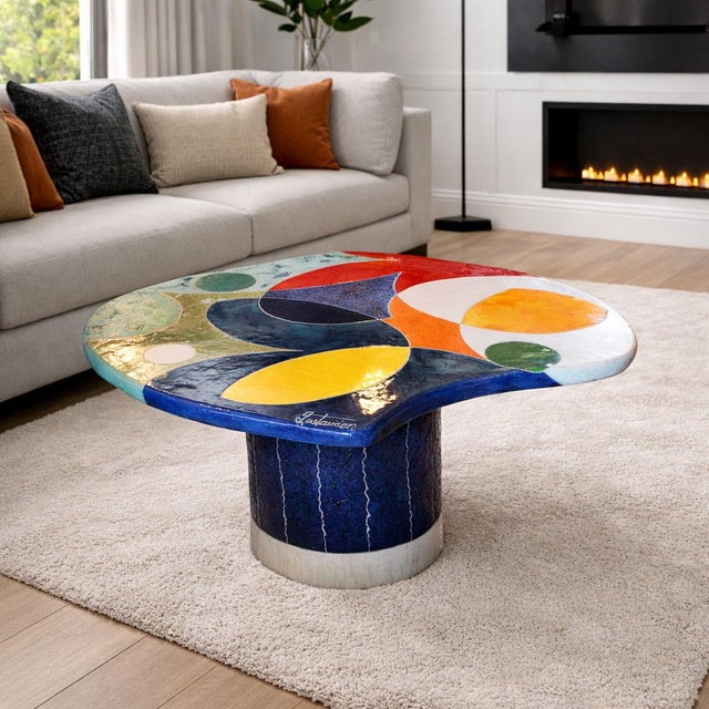 "Color Wheel" by Michael Gustavson, Raku Ceramic Functional Coffee Table, Miro-Inspired Contemporary California Art With Vibrant Colors For Sale In Sacramento - Image 6 of 7