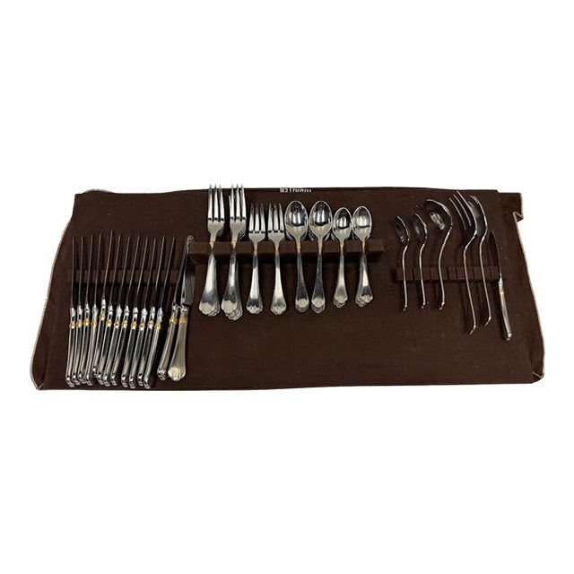 Vintage Towle German 18/8 "Beaded Antique Gold" Flatware Service for 12 - 66 Pieces For Sale