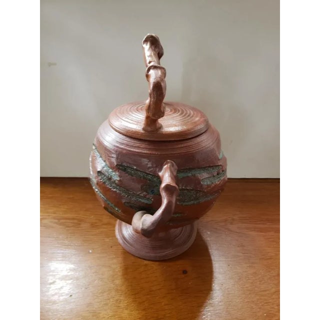 American Mid 20th Century Art Pottery Footed Branch Form Handles Lidded Vessel For Sale - Image 3 of 8