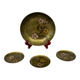 Set of 4 Vintage Bovano Enamel on Copper Plates – Floral Mid-Century Modern Art For Sale