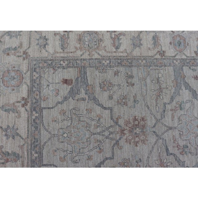 Gray Very Large Modern Oushak on Light Gray Background With Blue 13'4 X 20' For Sale - Image 8 of 12