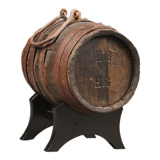 19th Century French Oak Wine or Cognac Travel Cask on Custom Ebonized Stand, Circa 1860 For Sale