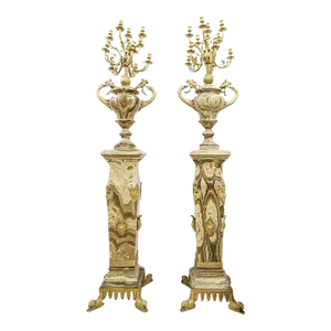 Monumental Gilt Bronze and Marble Torchieres - A Pair