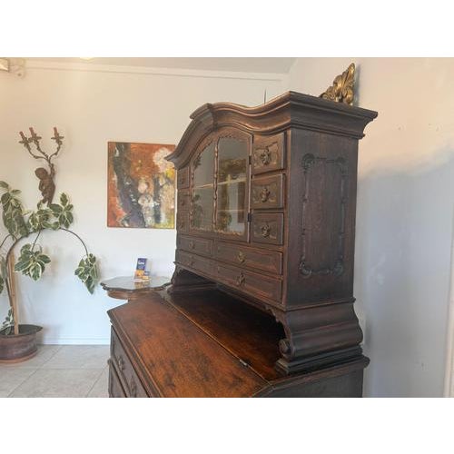 Baroque Oak Secretaire with Top Cabinet For Sale - Image 11 of 18
