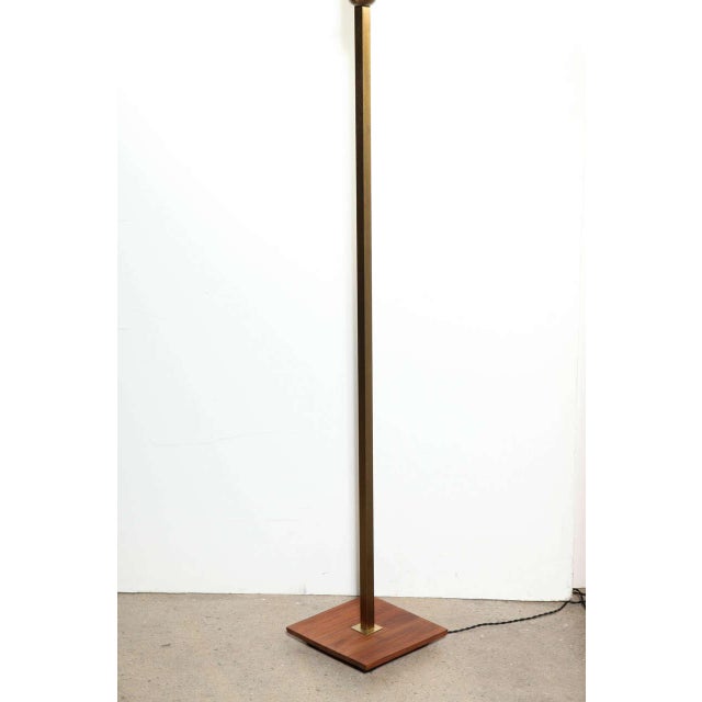 Mid-Century Modern Nessen Studios Brass & Walnut Floor Lamp With Milk Glass Liner Shade, 1950's For Sale - Image 3 of 13