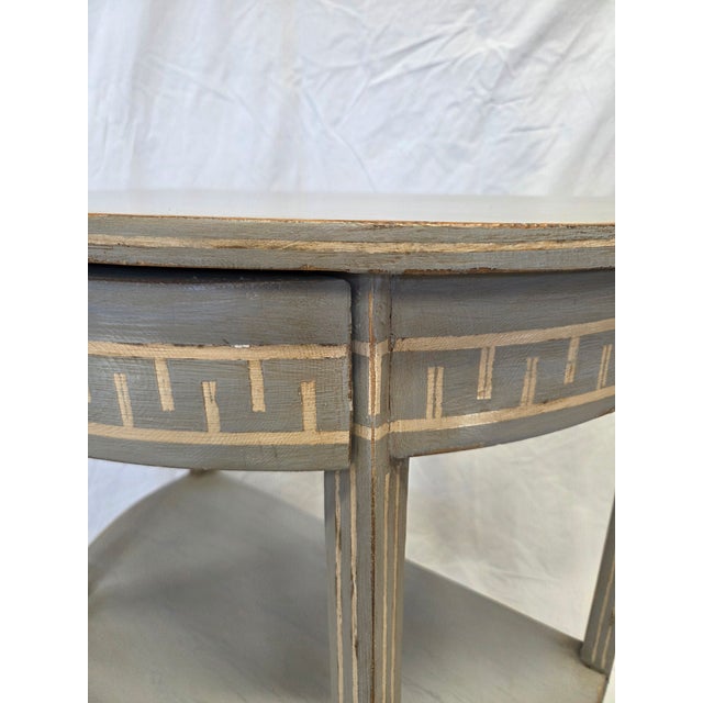 Gray Vintage Pine Gustavian Style Painted Demi-Lune Tables - A Pair For Sale - Image 8 of 14