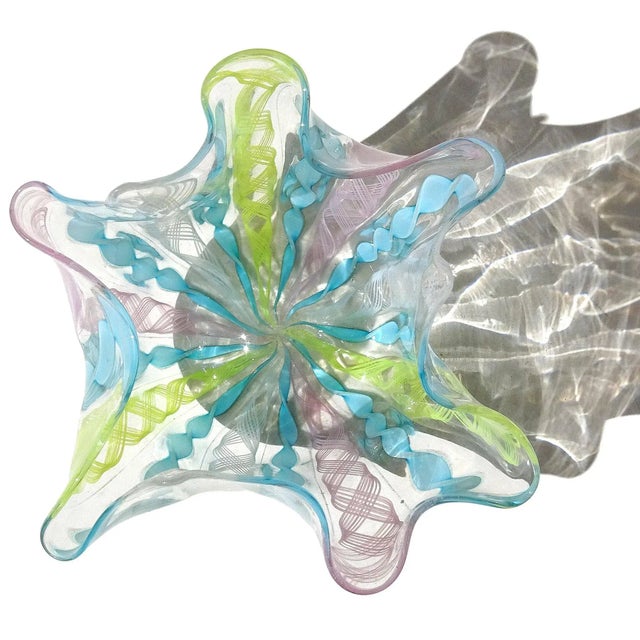 Glass Vintage Murano Pink Yellow Blue Pastel Colors Italian Art Glass Fazzoletto Handkerchief Decorative Vase For Sale - Image 7 of 8