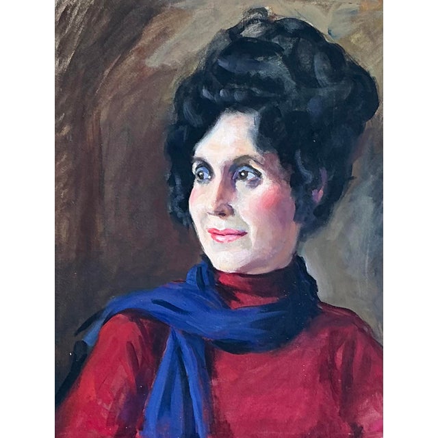 Mid-Century Modern Vintage Original Oil Portrait on Canvas For Sale - Image 3 of 12