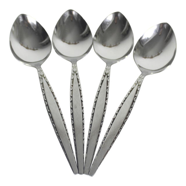 1960’s Venetia Oval Soup Spoon Mid Century Modern 4 Stainless Steel Oneida Community For Sale