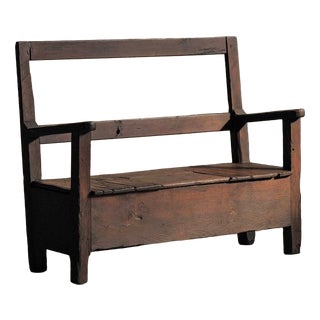 19th Century French Folk Bench Chest in Wood, Auvergne For Sale