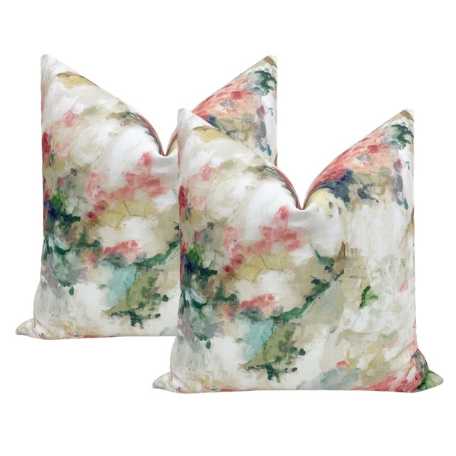 Not Yet Made - Made To Order 22" Fern Watercolor Floral Pillows - a Pair For Sale - Image 5 of 5