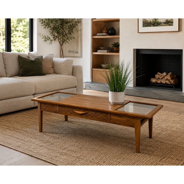 Brown Mid Century Modern Walnut + Smoked Glass Coffee Table by Lane Furniture For Sale - Image 8 of 8