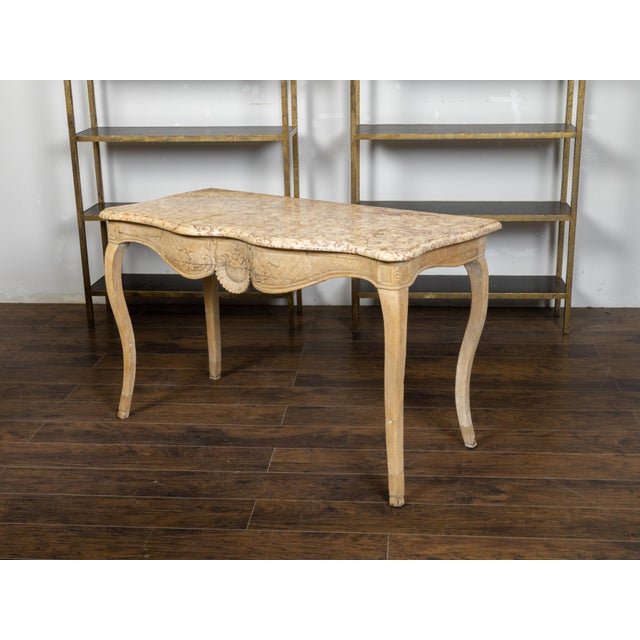 18th Century French Rococo 18th Century Beech Wood Marble Top Console Table with Carved Apron For Sale - Image 5 of 11