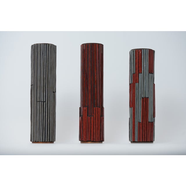 Mid-Century Modern Red and Grey Mosaic Pottery Vase from Ritter, 1960s, Set of 3 For Sale - Image 12 of 12