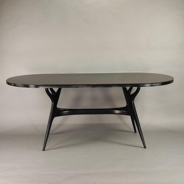 Black Black Table with Oval Glass Top, 1950s For Sale - Image 8 of 8