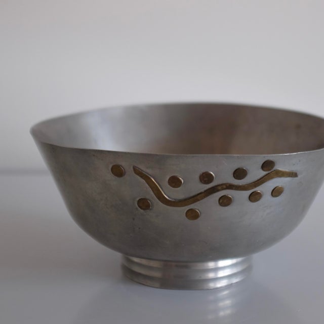 Mid-Century Modern 1940 Pewter and Brass Bowl by Mabos For Sale - Image 3 of 7
