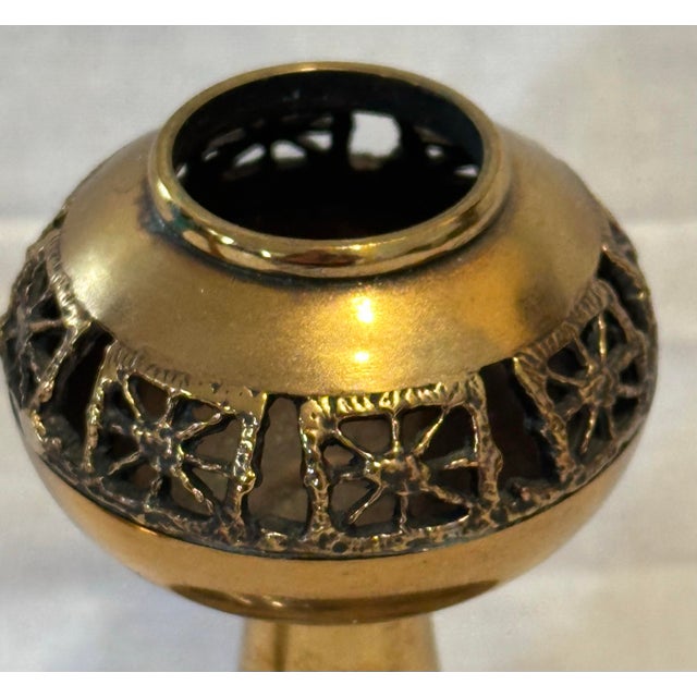 Pair of Pentti Sarpaneva Turun Hopea, Finland “Pitsi”- Lace Gilt Bronze Brutalist Candle Holders For Sale - Image 4 of 7