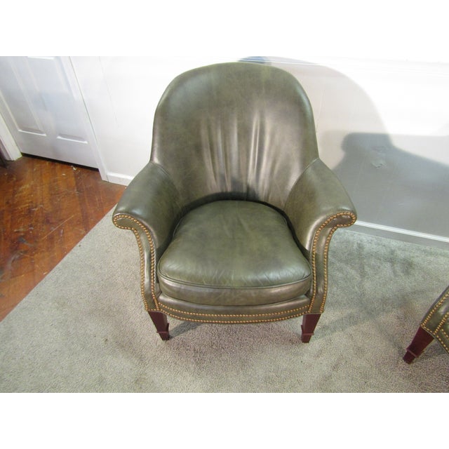 Item 87948 : Baker Furniture pair of leather chairs. Age: 1990's. Details: Leather and Mahogany frame. Condition: Very...