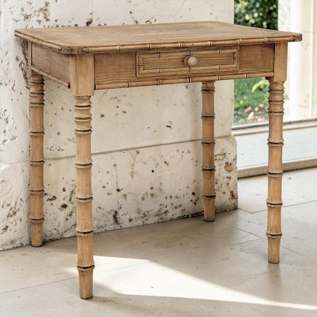 French 19th Century French Stripped Pine Faux Bamboo End Table With Drawer For Sale - Image 3 of 18