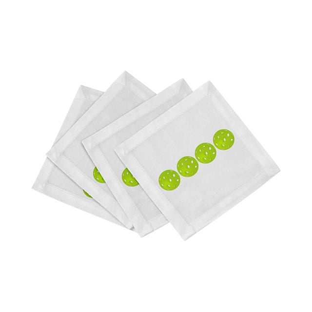 2020s Pickelballs Acid Green Cotton Sateen Cocktail Napkins, Set of 12 For Sale - Image 5 of 5