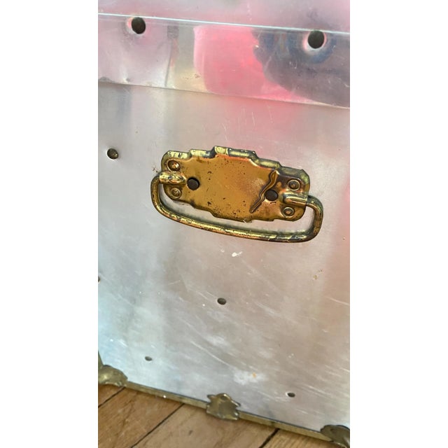Vintage Campaign Chests Trunks Pair Silver Metal Industrial For Sale - Image 11 of 17