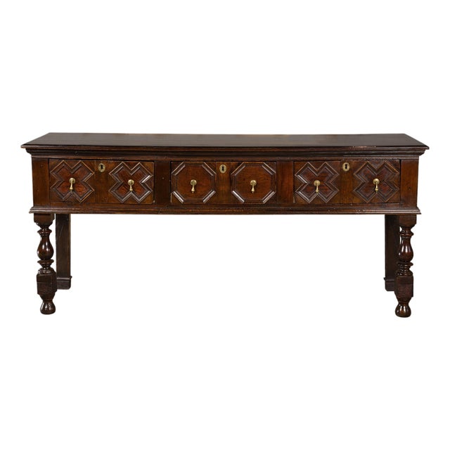 English 19th Century Oak Sideboard with Geometric Front and Three Drawers For Sale