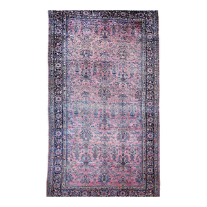 19th Century Oversized Manchester Kashan in Allover Pattern in Burgundy, Blue, Navy, Yellow