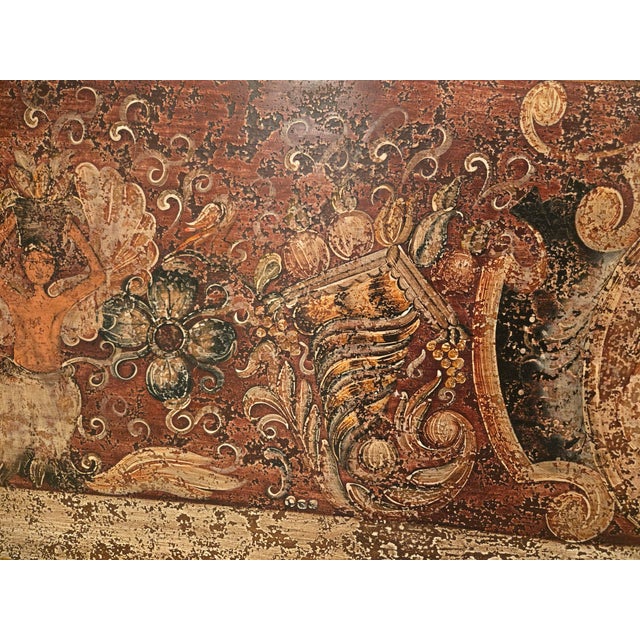 Horchow Exclusive Wooden Italian Baroque–Style Painted Wood Panel With Cherubs and Scrollwork For Sale - Image 4 of 5
