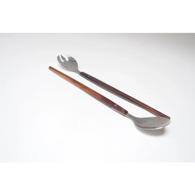 Mid-Century Modern Vintage Japanese Modernist Rosewood and Stainless Steel Salad Tongs/Serving Utensils For Sale - Image 3 of 11
