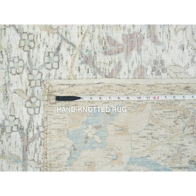 2010s Ivory, Sickle Leaf Design Soft Pile, Silk With Textured Wool Hand Knotted, Oversized Oriental Rug For Sale - Image 10 of 13