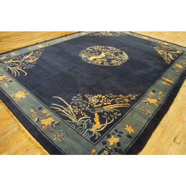 Radiant Navy Blue Color With Beautiful Florid Design Antique Chinese Peking Rug For Sale In New York - Image 6 of 12