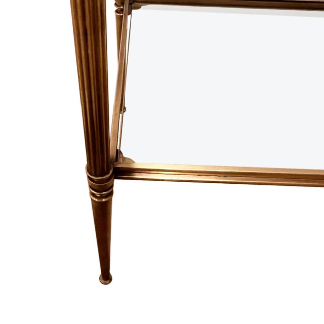 Mid-Century Modern Mid-Century Brass Side Tables with 2-Tier with Glass Tops, France, 1960s, Set of 2 For Sale - Image 3 of 5