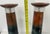 A striking and dramtic pair of sculptural pillar-form candleholders featuring rust-orange to deep teal ombré columns...