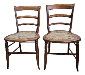Pair Late 19th Century Victorian Walnut and Cane Seat Ladder Back Side Chairs