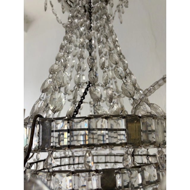19th C Rare Crystal Beaded Empire Chandelier French Hand Tied Oval Prisms, C1850 For Sale - Image 6 of 17